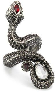 Lucky Brand "Cosmic Holiday" Silver Tone Black Pave Snake Ring, Size 7 Jewelry