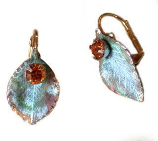 Delicate Leaf Earrings   Bright Topaz Swarovski Crystals Elaine Coyne Jewelry