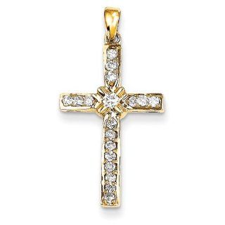Diamond Flower Cross Pendant, 14K Yellow Gold Jewelry