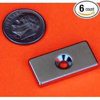Applied Magnets 6 pc, Grade N42, Rare Earth Neodymium Bar Magnets, 1" x 1/2" x 1/8" with Countersunk Hole.