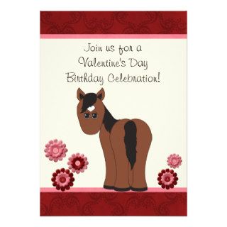 Horse & Flowers Valentine Birthday Invite ~ Girls