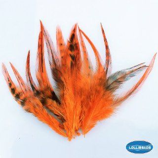 20 Pcs Orange Dyed Rooster Hackle Feathers Hair Extension 5 7 inches