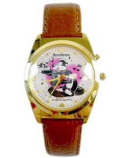 Looney Tunes Pepe Le Pew Watch   Pepe Le Pew In Love Musical Watch (Black Leather Band) Apparel Accessories Clothing
