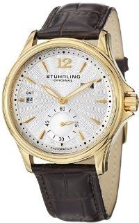 Stuhrling Original Men's 483.3335K2 Symphony Eternity GMT Automatic Date Gold Tone Brown Leather Strap Watch Watches