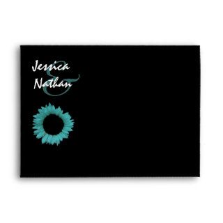 TURQUOISE Sunflo Wedding Envelope BLACK Background