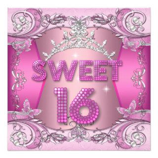 Sweet Sixteen Sweet 16 Pink Silver Tiara Custom Invitation