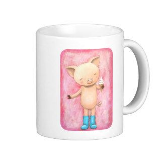 Cute Pig Piglet with Ice Cream Funny Animal Smile Coffee Mug