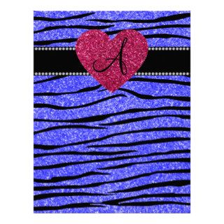 Monogram neon blue glitter zebra stripes heart customized letterhead