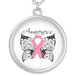 Tattoo Butterfly Awareness   Breast Cancer Pendant