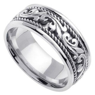 White Braided Wedding Ring for Men (9mm) Wedding Bands Jewelry