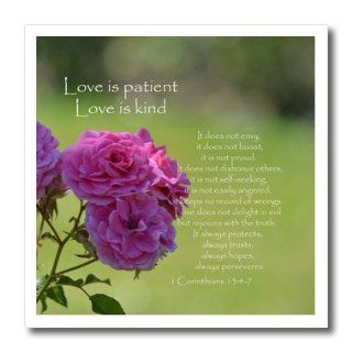 3dRose ht_110502_2 Pretty Pink Roses Love is Patient Bible Verse Inspirational Iron on Heat Transfer for White Material, 6 by 6 Inch