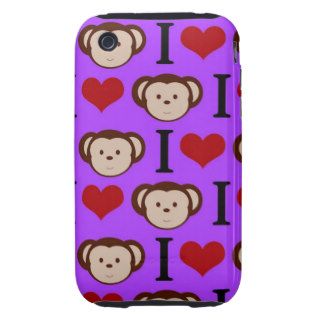 I Heart Monkeys   Purple Background Tough iPhone 3 Cover