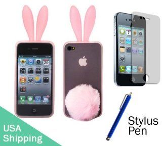 Stylus Pen + Pink Bunny Rabbit for iPhone 4 Apple Case Cover Skin + Screen Protector and cleaning cloth Cell Phones & Accessories