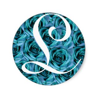 Monogram Letter L Blue Roses Sticker
