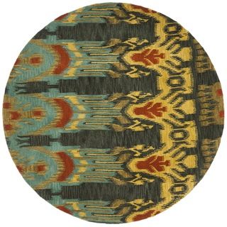 Handmade Ikat Olive/ Gold Wool Rug (6' Round) Safavieh Round/Oval/Square