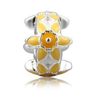 Everblingyin Enamel Sunflower Authentic 925 Sterling Silver Bead Fits Pandora Chamilia Biagi Troll Charms Europen Style Bracelets Jewelry