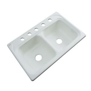 Thermocast Chesapeake Drop in Acrylic 33x22x9 in. 5 Hole Double Bowl Kitchen Sink in Sterling Silver 43582