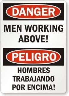 Danger Mens Working Above  Peligro Hombres Trabajando Por Encima, Laminated Vinyl Labels, 7" x 5"