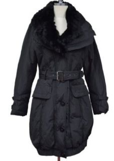 Aris A Black Nylon Down Filled Fur Jacket with Belt RUJ11009L