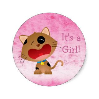 Cute Crying Cartoon Kitten It's A Girl New Baby Stickers