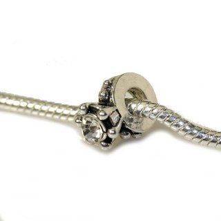 " Engagement Ring Charm " w/ Clear Crystal Charm Bead Pandora Troll Chamilia Kay Zable Compatible Jewelry