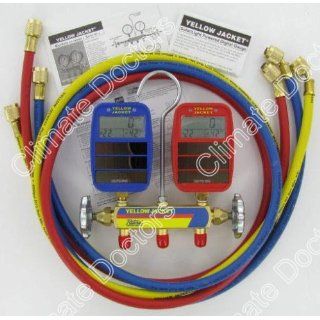 Yellow Jacket 41615 Series 41 Mainfold with 2 1/2" SOLAR Gauges With 60" PLUS II standard fittings, bar/psi/MPa, R 22/134a/404A,407C,410A/422D/427A/507