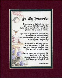 A Gift For A Grandmother. Touching 8x10 Poem, Double matted in Burgundy/Dark Green And Enhanced With Watercolor Graphics.   Prints