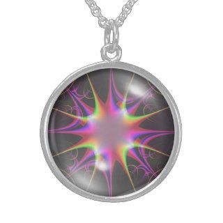 Rainbow Star burst illusion cabochon . Sterling Silver Necklaces