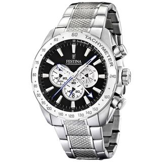 Festina Men's Stainless Steel Black Dial Chrono Watch Festina Men's More Brands Watches