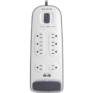 Belkin 8 outlet Surge Protector with Telephone Protection   White 6' Power Cord Electronics