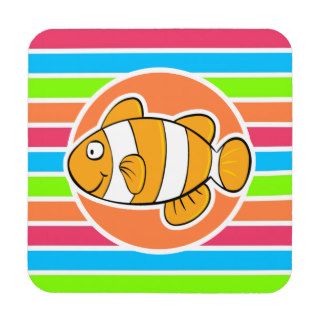 Clown Fish; Retro Neon Rainbow Drink Coasters