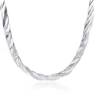 Sterling Silver Braided Flat Herringbone Necklace 24" Jewelry