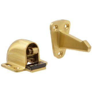 Rockwood 494.4 Brass Wall Mount Automatic Door Holder with Stop, Satin Clear Coated Finish, 3 3/4" Wall to Door Projection, Includes Fasteners for Use with Solid Wood Doors and Drywall/Plaster Walls Industrial Hardware