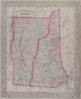 Mitchell 1872 Antique Map of New Hampshire and Vermont