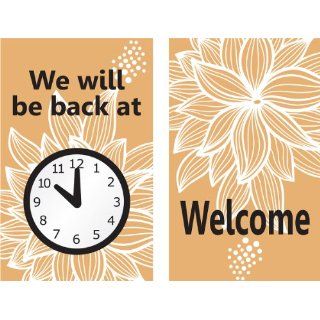 Accuform Signs MPCM509 Dura Plastic Double Sided "Be Back" Clock Sign, Legend "WE WILL BE BACK AT (PIC OF CLOCK)/WELCOME", 5" Width x 8" Length, Black/White on Brown Industrial Warning Signs