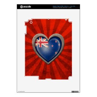 Aged New Zealand Flag Heart with Light Rays iPad 3 Skin
