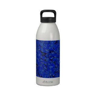 broken glass, blue reusable water bottles