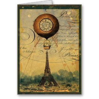 Steampunk Eiffel Tower & Hot Air Balloon Greeting Card