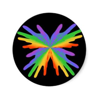 Crazy Rainbow Hands Round Stickers