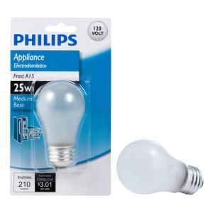 Philips 25 Watt Incandescent A15 Frost Appliance Light Bulb 415331