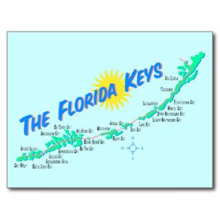 Florida Keys Map retro illustration Postcards