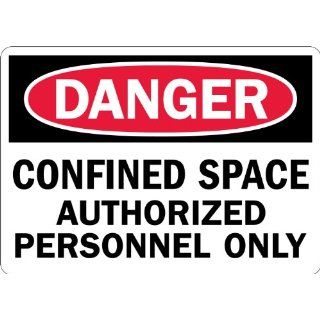 SmartSign Adhesive Vinyl Label, Legend "Danger Confined Space Authorized Personnel Only", 3.5" high x 5" wide, Black/Red on White Industrial Warning Signs