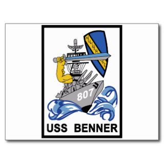 DD 807 USS BENNER Destroyer Ship Military Patch Postcard