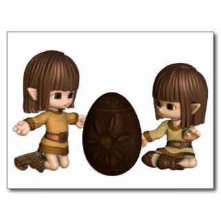 Cute Toon Easter Elves with Chocolate Egg Postcard