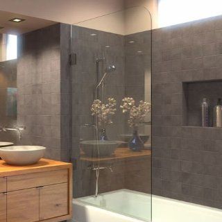 Frameless Bathtub Shower Screen, Swing Door, 60 X 33.5, 5/16 (8mm) Glass, Polished Chrome Hinges. Model 6008SHR    