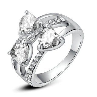Yoursfs Glorious 18k White Gold Plated Austria Crystal Triple Heart Diamond Fashion Ring Jewelry
