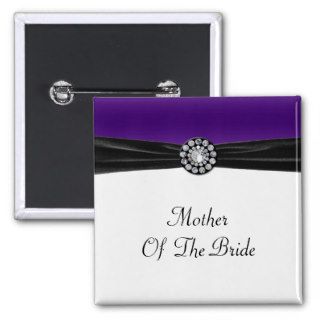 Purple & White With Black Velvet & Diamond Wedding Pinback Buttons