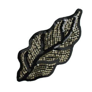 Ornate Leaf Sequin Applique Black/ Gold