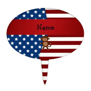 Personalized name Patriotic monkey Cake Toppers
