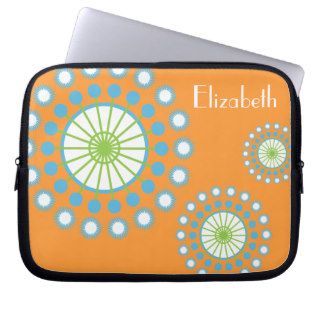 Personalized Funky Orange Blue Pinwheel Laptop Sleeve